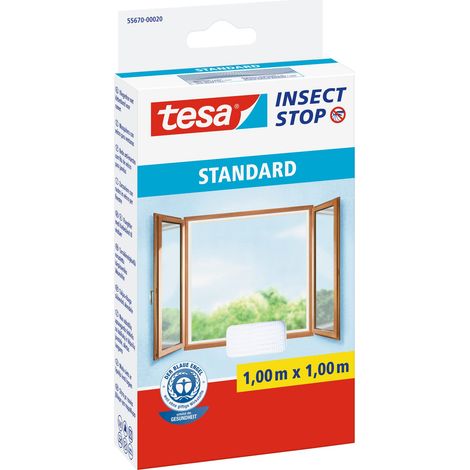 tesa Insect Stop Zanzariere Attacca & Stacca STANDARD per Finestre - Zanzariera Adesiva - Rete per Zanzariera Regolabile a Piacere - Bianco, 100 cm x 100 cm (1/5)