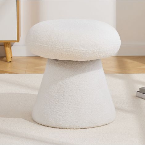 Drehbarer Pilz-Hocker aus weißem Teddy-Stoff OKWISH (1/5)