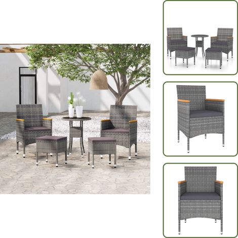5-tlg. Garten-Lounge-Set Poly Rattan Grau - Gartenmöbel - Loungesessel - Outdoor Möbel - Gartenloungeset - Rattan Gartenmöbel
