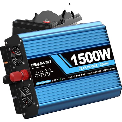 Inversor de potencia, potencia nominal 1500W, mando a distancia LCD, 12V 1500W (3000W de pico) (1/2)