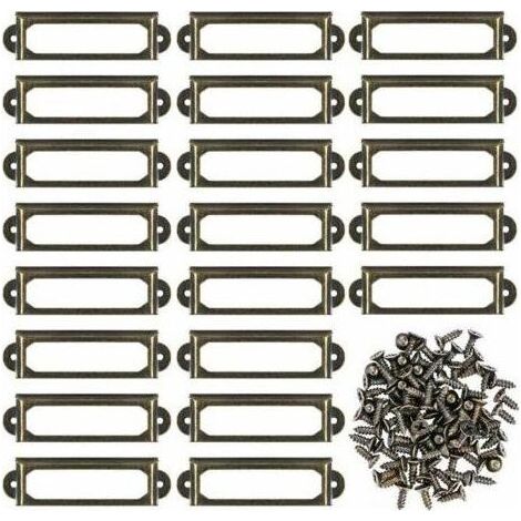 Pair Porte-étiquettes métalliques pour meubles, tiroirs, armoires, cartes, plaques nominatives, cadres avec vis pour bureaux, étagères, supports, bronze, 50 unités (60 x 17 mm) (1/5)