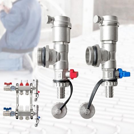 Kit de Purge Rapide 1" pour Collecteur de Circuit de Chauffage, Vanne de Purge et Robinet de Vidange pour Collecteur de Circuit de Chauffage Purgeur de Radiateur (1/5)