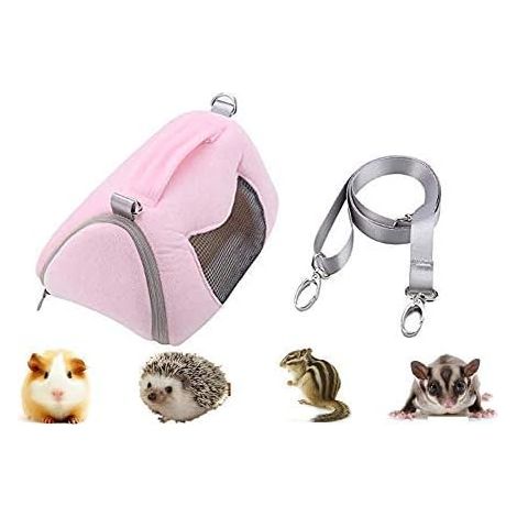 sac de voyage cochon d'inde portable hamster pour sortir sac de transport respirant avec bandoulière réglable nid chaud hérisson chinchilla écureuil confit petit animal(pink) (1/2)