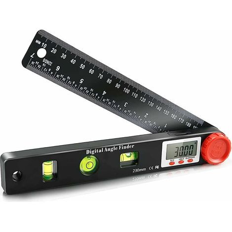 MINKUROW Digitaler Winkelsucher, 0 999 ° Digitaler Winkelmesser Lineal Wasserwaage Goniometer Elektronische Winkelmesser 230 mm Neigungsmesser mit vertikaler Kreislibelle (rot) (1/5)