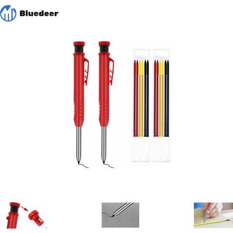 Lot de 2 porte-mines charpentier automatiques solides avec recharges crayon pour le dessin, travail du bois plomb, Noir, Jaune, Rouge Crayon, Marqueur, Craie (1/5)