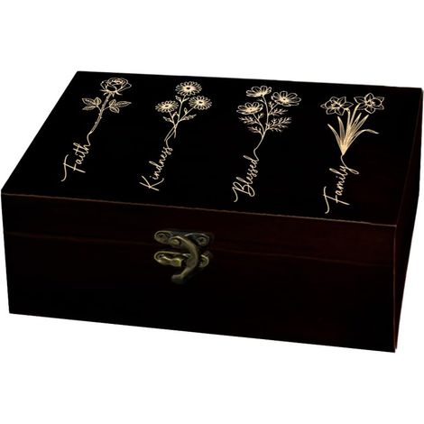 1 Pièce Boîte de Souvenirs en Bois, Branches de Fleurs Mots Motifs Boîte Décorative Organisateur de Bijoux Boîte en Bois Gravée à Mémoire Avec Couvercles pour Ranger des Souvenirs (1/5)