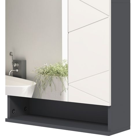 CHICFURN Armario de baño con espejo 55x17x55 cm madera gris, nicho abierto, antivaho (1/5)