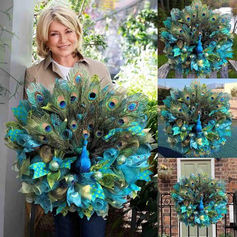 Guirlande Plumes de Paon 45cm, Couronne Décorative pour Porte, Mur, Table, Décoration Maison, Ornement de Fête (1/4)
