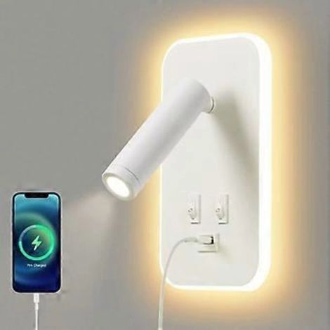 Lampe murale LED, lampe de chevet avec interrupteur, port de chargement USB, éclairage d'ambiance réglable pour chambre (lumière blanche naturelle 3W)