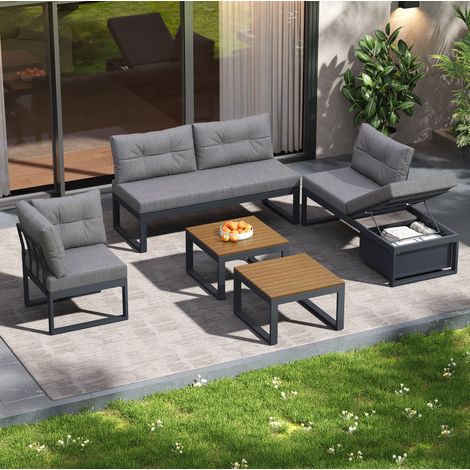 canapé salon modulable rangement inclinable jardin gris HAVRYA (1/5)