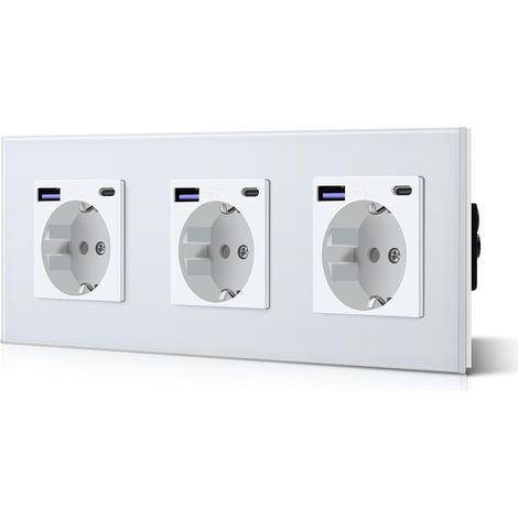 Prise murale Schuko - Triple prise avec chargeur rapide USB (1/5)