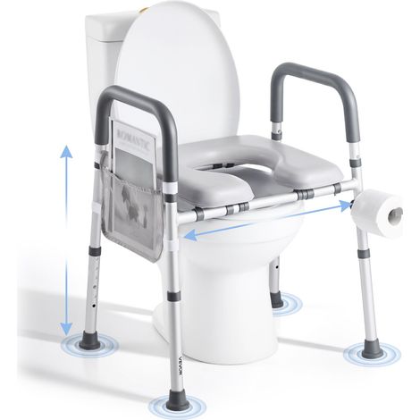Rehausseur de Toilette avec Accoudoirs, Réhausse WC Charge 181 kg, Siège de Toilette Surélevé Hauteur et Largeur Réglables, Coussin Rembourré, Personnes Âgées Handicapés Patients Enceintes (1/5)