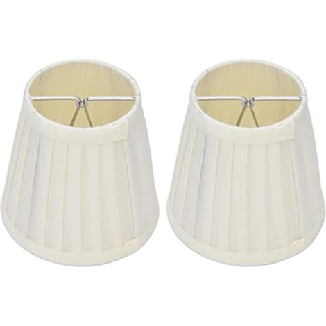 Lot de 2 petits abat-jour en tissu plissé, E14, forme cylindrique, pour lustre et lampe de table, clip-on, 14,2 x 13 x 9,2 cm (Beige) (1/5)