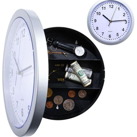 Coffre-fort dissimulé, horloge (argent) secrètement cachée pour objets de valeur (1/5)