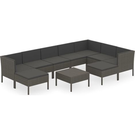 Maison Exclusive - 10-tlg. Garten-Lounge-Set mit Auflagen Poly Ra