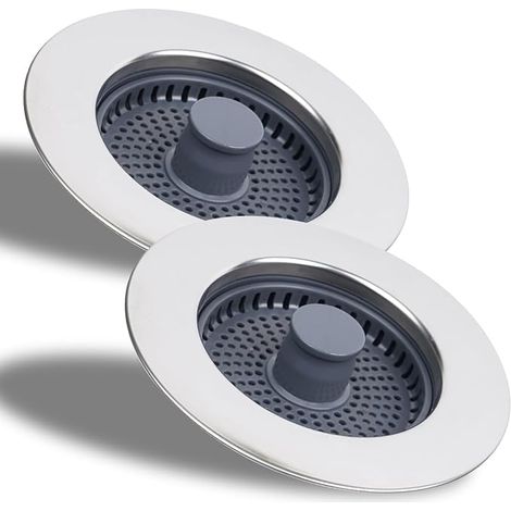 Colador y tapón para fregadero de cocina (2 piezas): carcasa universal 3 en 1 de acero inoxidable con filtro antiobstrucción, fácil instalación para agujeros de fregadero de 76 a 81 mm.