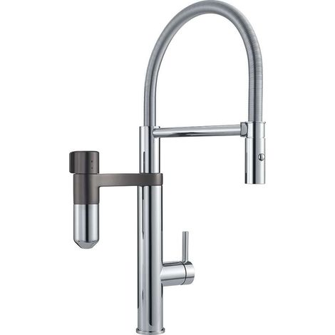 Franke - Grifo de fregadero Vital Tap con unidad de filtración, brazo flexible y ducha, cromo/gun metal 120.0621.230 (1/5)