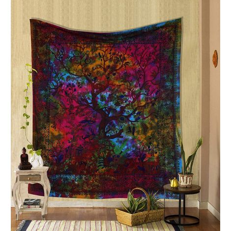 CCYKXA Tree of Life Aesthetic Wall Hanging Rainbow Tapestry - 150x200cm Psychedelic Indian Cotton Wall Hanging Hippie Tapestry for Interior Decoration (1/3)
