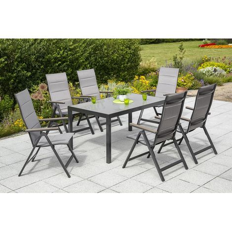Trivero Set 7tlg 6 Sessel Tisch 150x90cm Alu/Textil