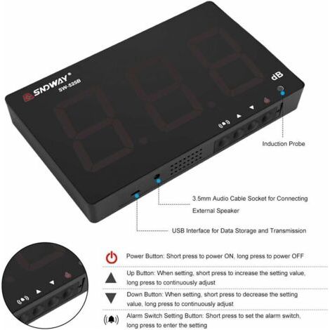 Sonomètre Professionnel avec Seuils d'Alarme Fixés Décibelmètre Numérique LCD Portable 30130 dB (1/4)