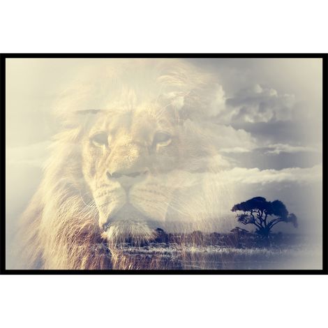 Affiche encadrée lion majestueux en double exposition
