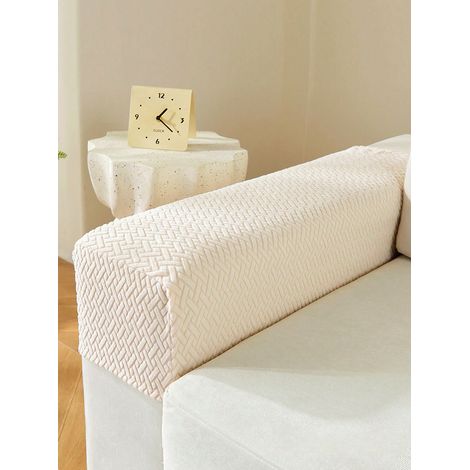 2 housses de repose-bras de canapé, motif grille abstrait, universelles, pratiques, style court fixé, protecteurs de côtés, couleur beige (1/5)