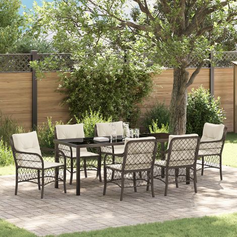 Garten Essgruppe mit Kissen 7 pcs Braun Poly Rattan vidaXL (1/5)