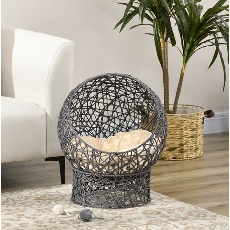 Panier pour chat avec niche et coussin, 2 pièces, 50 x 50 x 60 cm, anthracite HAVRYA (1/5)