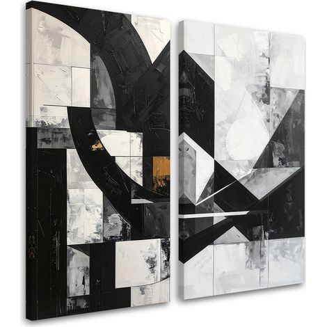 Tableaux sur toile lot  Abstraction noir et blanc 2 x 20x40