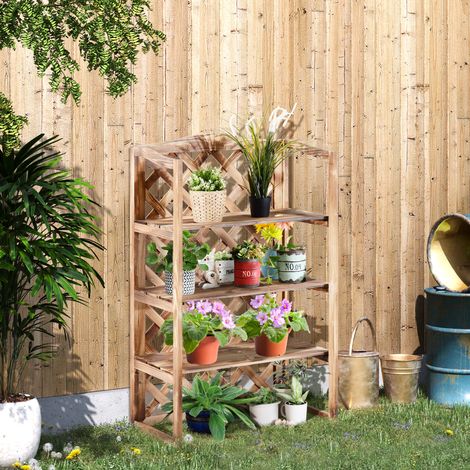Scaffale portapiante in legno massello naturale 3 ripiani 75 x 38 x 120 cm
