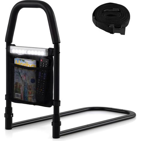 COSTWAY Sponda Letto Anziani Anticaduta con Luce a Sensore Infrarossi, Ausili per Alzarsi Dal Letto con Tasca Portaoggetti e Cinghia di Fissaggio, Sbarra di Presa Antiscivolo Portata 136KG (1/5)