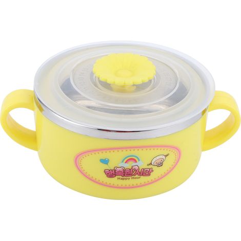 Kinder-/Babyschüssel, Schüssel aus Edelstahl 304 mit Cartoon-Motiv und Deckel, gelbes Geschirr (1/5)