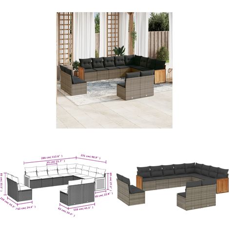 Salon de jardin avec coussins 12 pcs gris résine tressée - Ensemble Salon De Jardin - Meuble Extérieur - Résine Tressée - Rotin Synthétique - Mobilier De Jardin - Home & Living (1/3)
