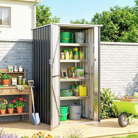 Outsunny Armoire de Jardin 0,69m² - Toit Incliné, Porte Verrouillable & Barres de Soutien, 83x89x163cm, Gris Anthracite