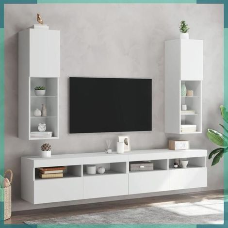 Meuble TV - 837015 - blanc - LED - 30,5 x 30 x 102 cm (1/5)