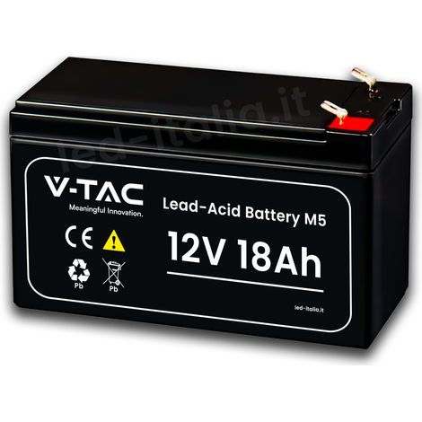 Batería de plomo-ácido V-TAC M5 de 12 V y 18 Ah para alarmas, videovigilancia y SAI (180 x 77 x 168 mm)