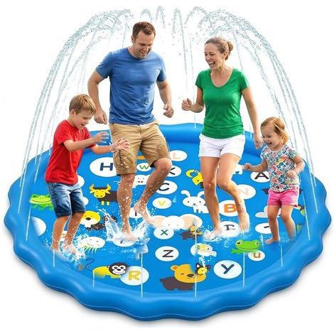Tapis Jet d’Eau 170cm Splash Pad pour Enfants et Chiens avec 3 Hauteurs de Jet Réglables Tapis de Pulvérisation d’Eau Motif Fleur Bleu Ciel, Jeux d’Eau Extérieur pour Jardin Été Cadeau (1/5)