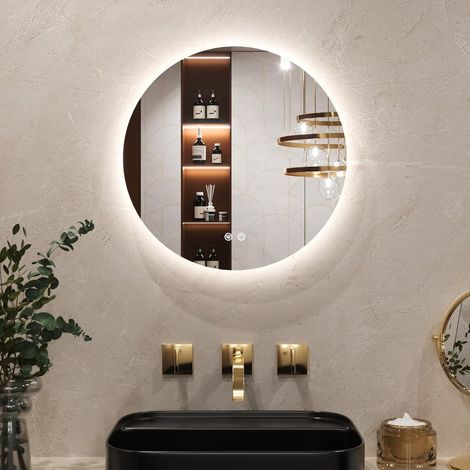Miroir Salle de Bain LED 50 cm, Miroir Rond Rétroéclairé Antibuée, 3 Couleurs Lumière, Gradable, Mémoire, Verre Trempé IP44 Étanche, Horizontal/Vertical (1/5)