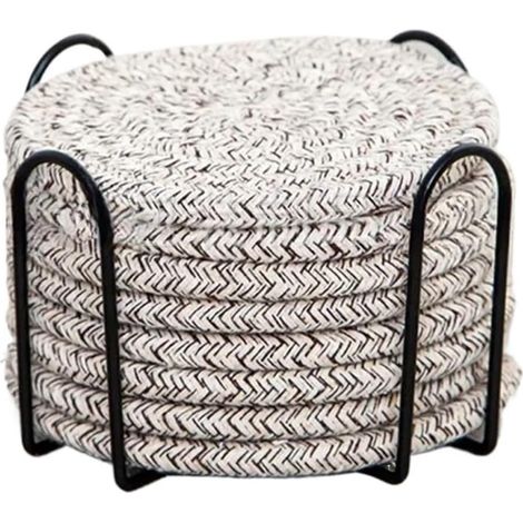Ensemble de sous-verres ronds en coton beige bohème pour table à manger, coussin isolant épais, tapis rond pour thé (avec support), 8 pièces