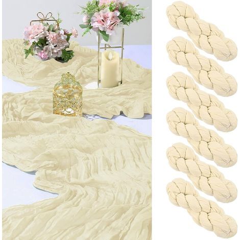 beige Tischläufer, 90 x 300 cm, Boho-Gaze, rustikaler Tischläufer aus Gaze für Hochzeitstische (1/5)