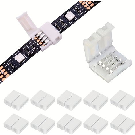 Lot de 10 connecteurs pour ruban LED RGB à 4 broches – Adaptateur sans soudure de 10 mm (1/5)