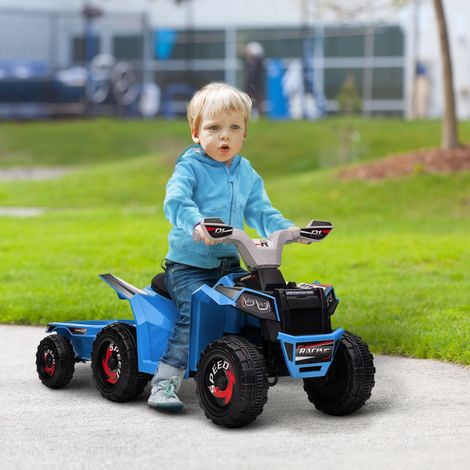Quad enfant électrique 2,5 km/h, bleu, avec remorque, autonomie 50 min, pour enfants de 1,5 à 3 ans