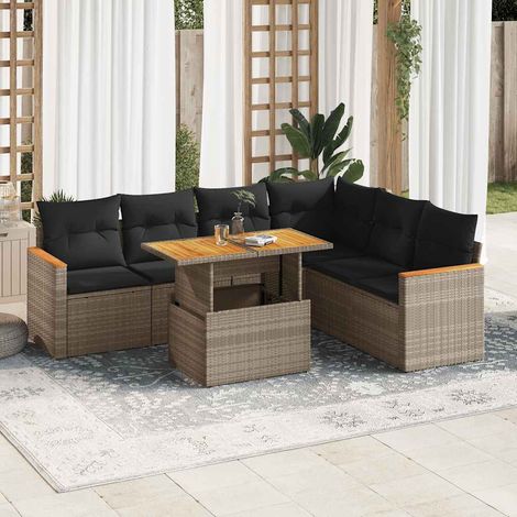 Set sofás jardín y cojines 7 pzas ratán sintético acacia gris vidaXL (1/5)