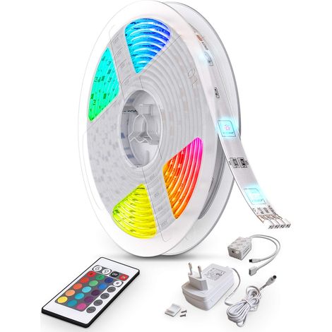 ruban LED 10m, guirlande lumineuse auto-adhésive, dimmable, 300 LEDs, changements de couleurs, livré avec télécommande et transformateur 230V, IP20 (1/5)