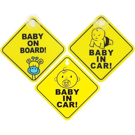 3 Pièces Bebe A Bord Voiture,Jaune Bébé à Bord Signe pour Voiture,Avec Ventouse Sticker Baby on Board Autocollants D'avertissement de Sécurité pour Véhicules Panneaux Sticker Voiture Fenêtre Bébé (1/5)