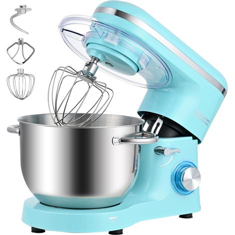 Robot Pâtissier 1400W, Bol 6,2L en Acier Inoxydable, 6 Vitesses, Fouet, Crochet et Batteur Inclus, pour Pâtisserie et Boulangerie (Bleu) (1/5)