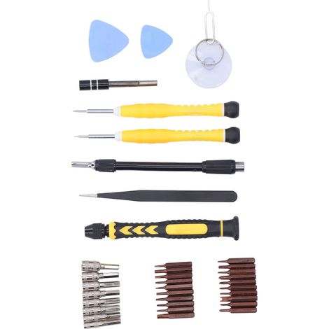 Kit d'outils de réparation multifonctionnel comprenant un tournevis, un assortiment d'embouts et une douille pour le démontage d'appareils électroniques. (1/5)