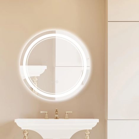Miroir LED 60 cm pour salle de bain – miroir mural avec lumière réglable – 3 modes d’éclairage – fonction anti-buée