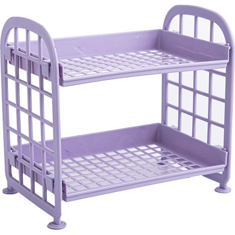 Étagère de rangement de bureau pliable à 2 niveaux, robuste et supportant une charge importante, idéale pour les cosmétiques, la salle de bain et la cuisine. (1/5)
