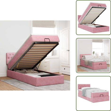 Letto con testiera - vidaXL Struttura Letto Pouf con Materasso Rosa 90x200 cm in Velluto - Materasso rosa